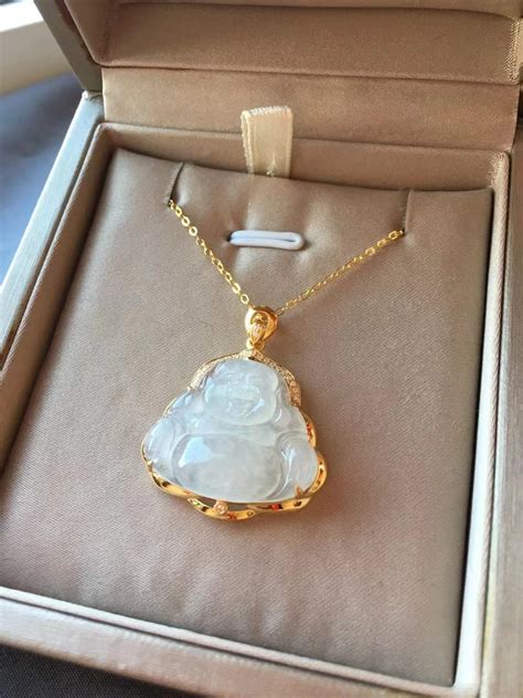 Highly-translucent Natural White Jadeite Buddha Pendant 18K Solid ...