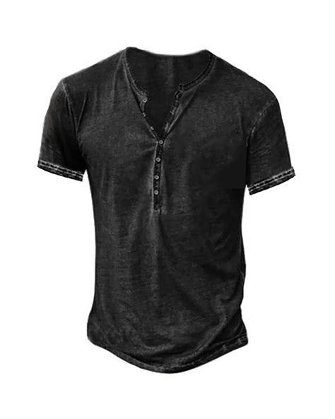 Mens Distressed Henley Shirts Retro Short/Long Sleeve Tee Shirts Casual ...