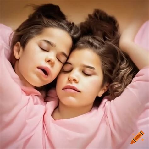 Young america ferrera sleeping in bed with twin sisters, arms overhead on Craiyon