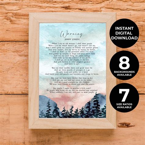 Warning Jenny Joseph Poem Youth Aging Rebellion - Etsy
