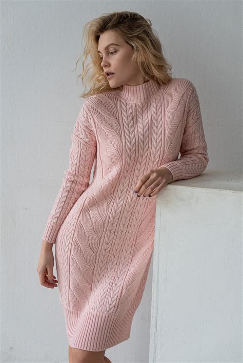Cable Knit Dress for Women Dress Knee Length Clothing Knit Wool Dress ...