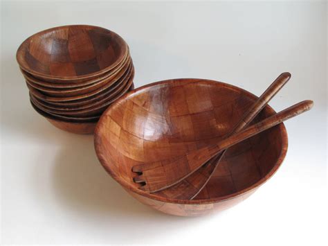 Vintage Wooden Woven Salad Bowl Set