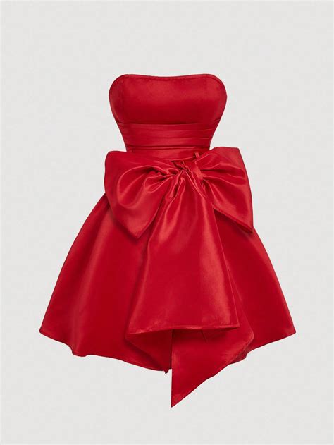 Red Side Bow Tie Bandeau Crop Top Dress For Women in 2025 | Classy ...