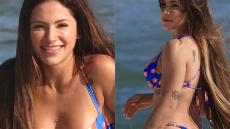 Primeira eliminada da 'A Fazenda 15', Nathalia Valente causa alvoroço em praia do Rio de Janeiro