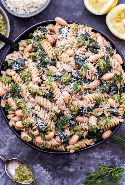 One Pot Creamy Kale, White Bean and Pesto Pasta - Recipe Runner