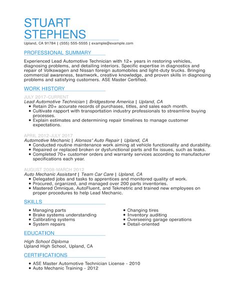 Automotive Technician Resume Examples | MyPerfectResume
