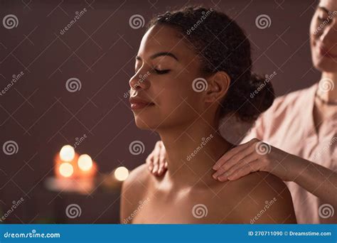 Woman Enjoying Shoulders Massage Stock Photo - Image of massaging ...