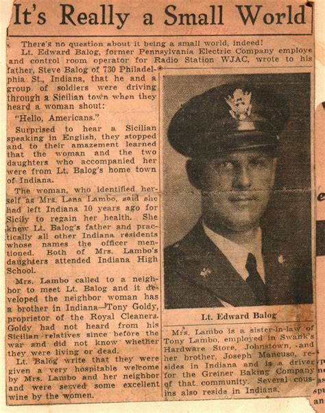 Vintage Johnstown: It's Really a Small World - Lt. Edward Balog - 1943
