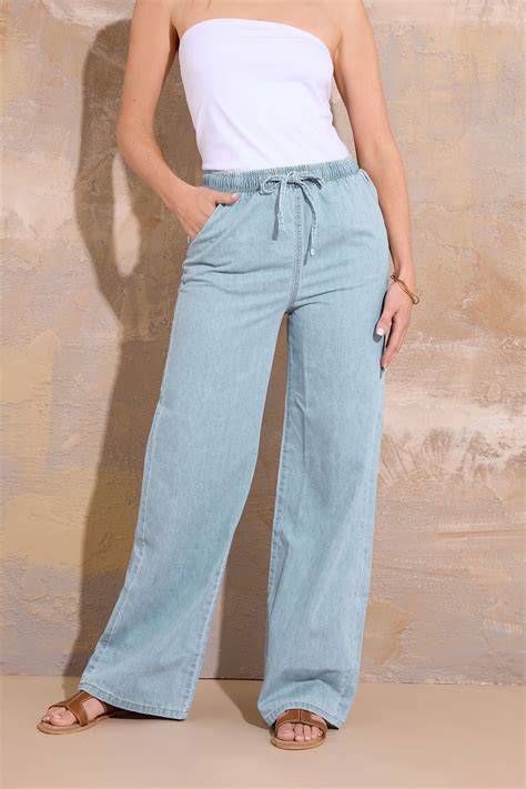 LTS Tall Women's Light Blue Drawstring Wide Leg Jeans | Long Tall Sally
