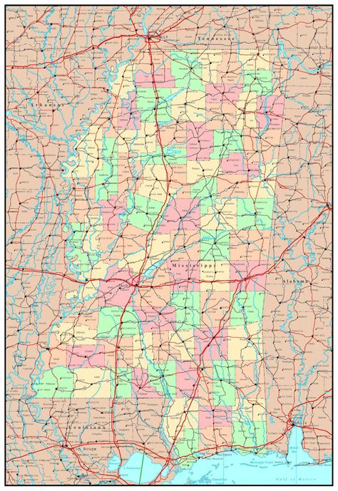 Printable Map Of Mississippi - Mississippi Road Map Printable Map Of ...