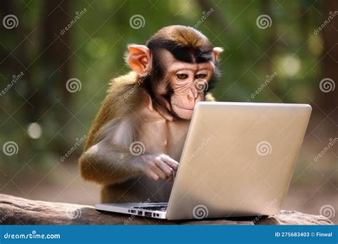 Monkey Using Laptop Computer Stock Illustration - Illustration of ...