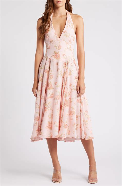HOUSE OF CB Solada Floral Halter Midi Sundress | Nordstrom