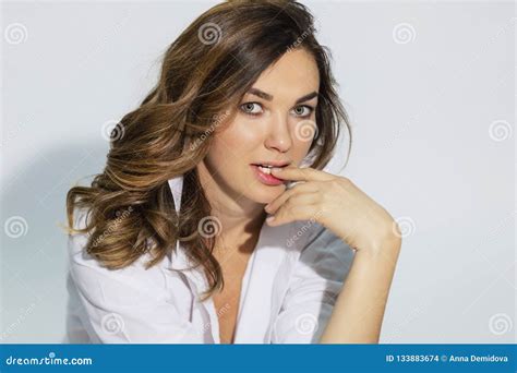 Beautiful Young Woman in Male Shirt on Naked Body Stock Photo - Image ...