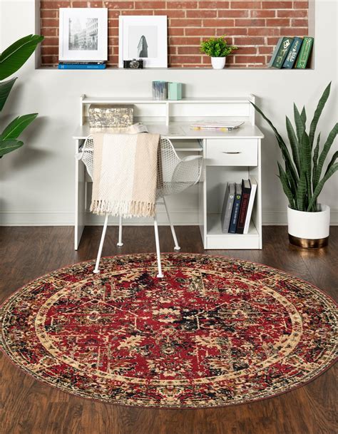Rugs.com Saturn Collection Rug - 7 Ft Round Burgundy Medium Rug Perfect ...