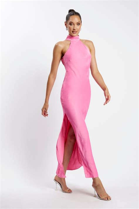 Claire Satin Drape Back Maxi Dress - Pink in 2022 | Pink maxi dress ...