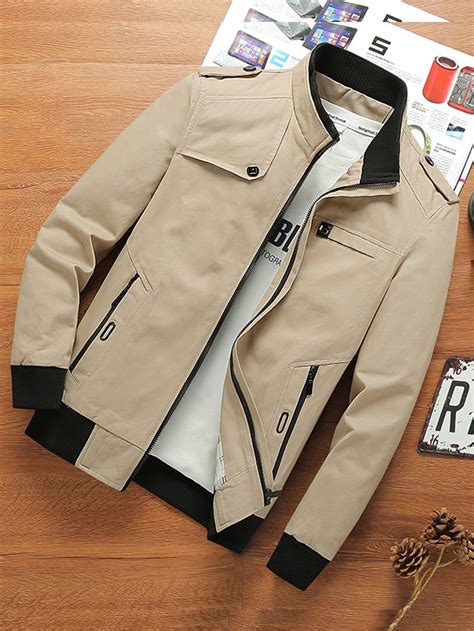 Men Contrast Trim Zipper Jacket