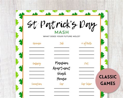 10 St Patricks Day Games for Adults Printable Holiday | Etsy