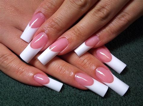 Long Pink And White Square Nails : Nails human fingers with long ...