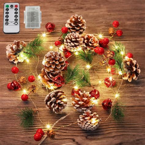 Amazon.com: KITCADA Christmas Garland with Lights,Red Berry Pine Cone 10 Ft 30 LED Garland ...