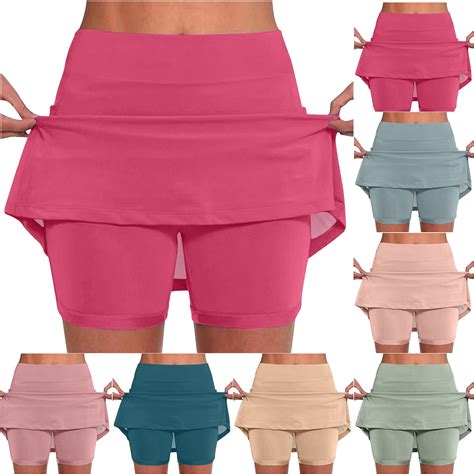 AGWOLF Women's Tennis Skorts Elastic Waist A-Line Flowy Workout Shorts ...