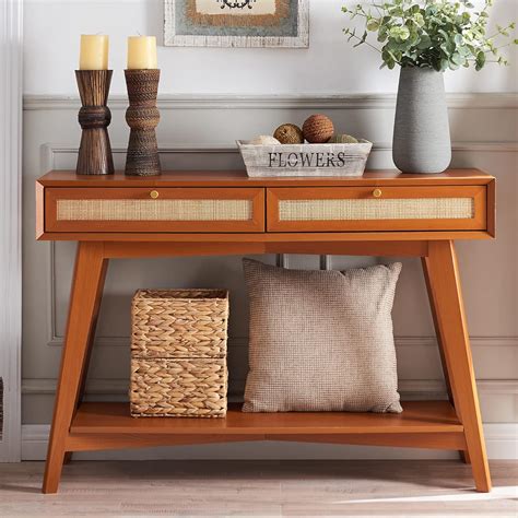 Amazon.com: OKD Modern Mid Century Console Table Rattan Entryway Table ...