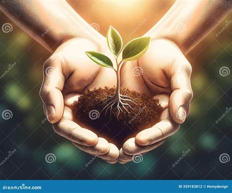 Hands Gently Holding a Small Plant Sprout with the Sun Shining Behind ...