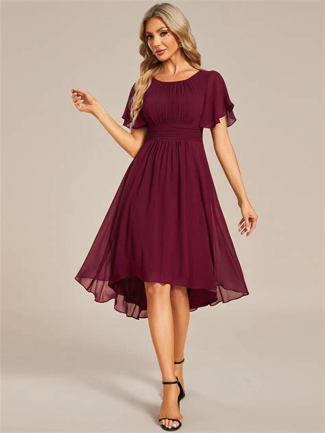Flowy Chiffon Round Neckline A-Line Knee Length Wedding Guest Dress | Guest dresses, Wedding ...