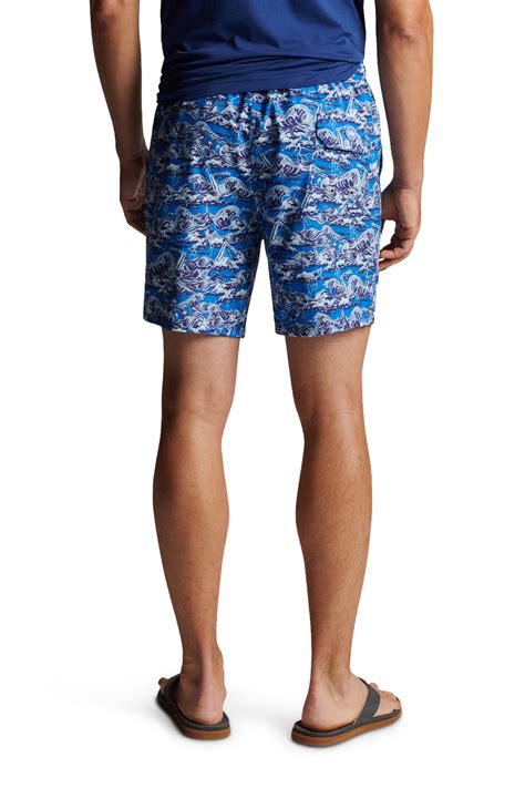 Peter Millar - Dark & Stormy Blue Marlin Print Swim Trunks
