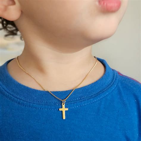 Engraved Initial Children's Gold Cross Necklace Gold Kids Dainty Cross ...