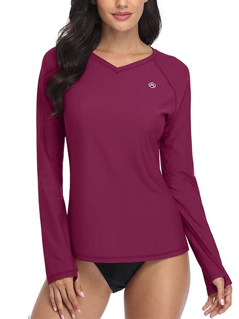 Women Rash Guard Swim Shirt Long Sleeve Sun Protection Thumb Hole UPF ...