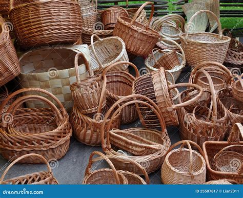 A Lot of Vintage Weave Wicker Baskets Stock Image - Image of round ...