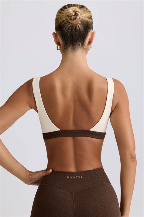 Contrast Sports Bra in Pecan Marl | Oh Polly