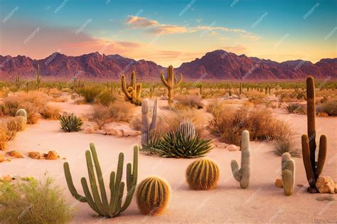 Le paysage aride du désert chaud du Sahara Cactus et sable avec dunes La nature du désert chaud ...