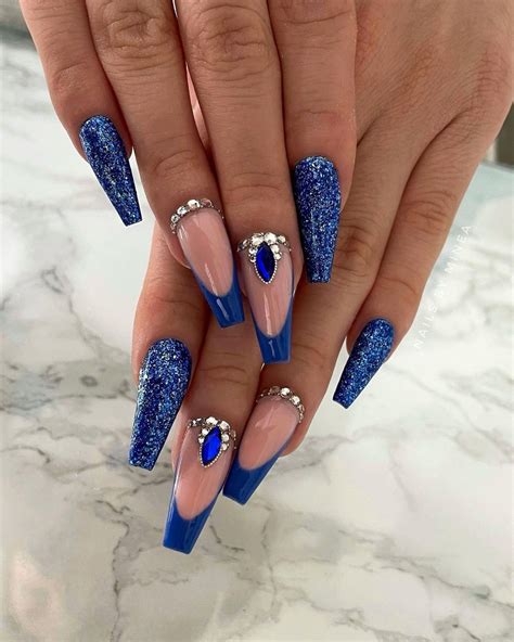 Ombre Nails Glitter, Sparkly Nails, Blue Nails, White Glitter, Long ...