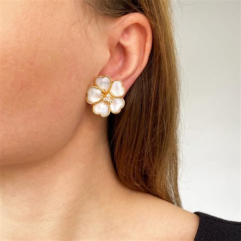 Van Cleef and Arpels Mother of Pearl and Diamond "Clematite" earrings ...