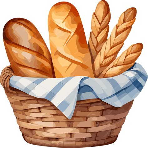 Premium Vector | Fresh breads in basket watercolor illustration clipart ...