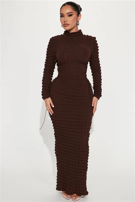 Jayda Bubble Maxi Dress - Brown | Fashion Nova