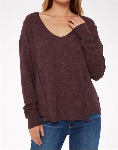 Buy PROJECT SOCIAL T Arielle Seamed Cozy Voop Top In Burgundy - Red At ...