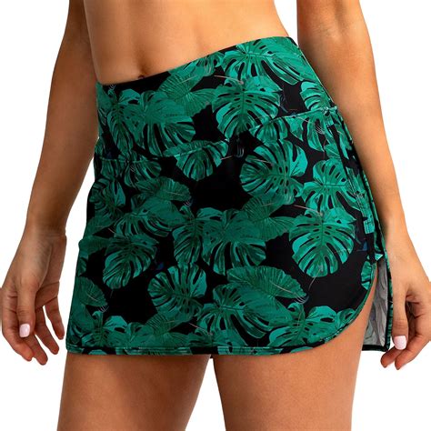fvwitlyh Womens Swim Skirt Women's Solid&Leaf&Leopard&Print Swim Skirt ...