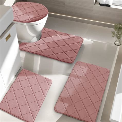 Amazon.com: YIHOUSE Pink Bathroom Rug Sets 4 Piece, Non Slip Memory ...