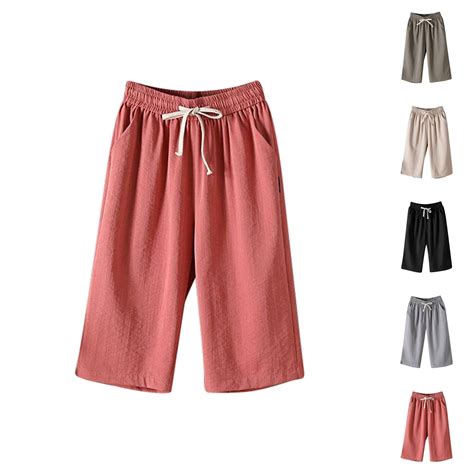Capri Pants for Women 2025 Solid Color Elastic Waist Lightweight Casual ...