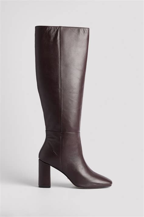 Leather Knee High Boots Brown | NA-KD
