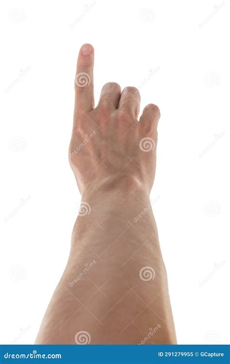 Man Hand Pointing with Right Index Finger Isolated on White Stock Image ...