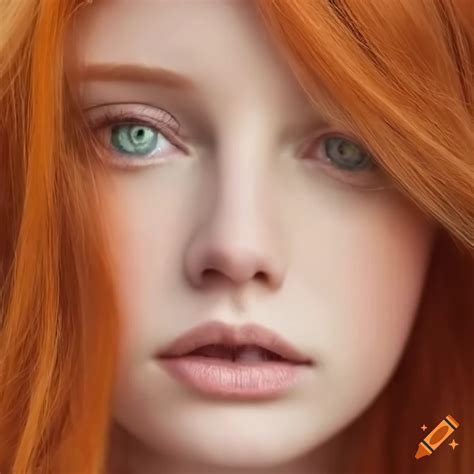 Close-up of a captivating red-haired girl with green eyes on Craiyon