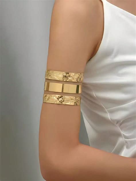 1pc Fashion Hammered Textured Hollow Layered Open Cuff Bracket And Gold ...