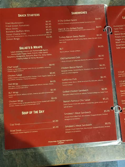 Menu at Hornets nest restaurant, Muskogee