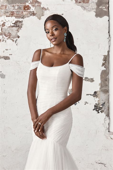 44396: Ruched Tulled Trumpet Bridal Gown with Beaded Spaghetti Straps | Sincerity Bridal