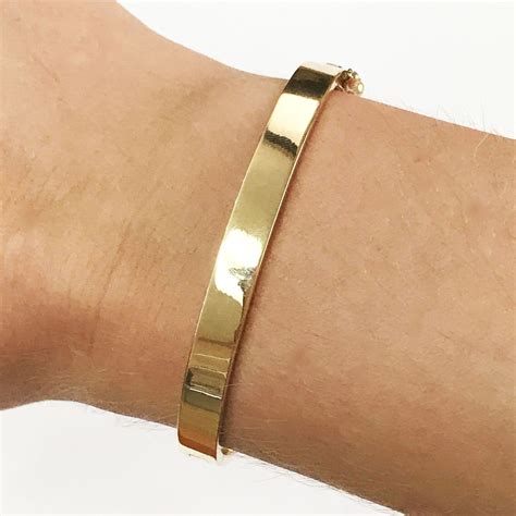 Solid 14k Yellow Gold Oval Bangle 6 MM / Flat Plain Gold Bracelet ...
