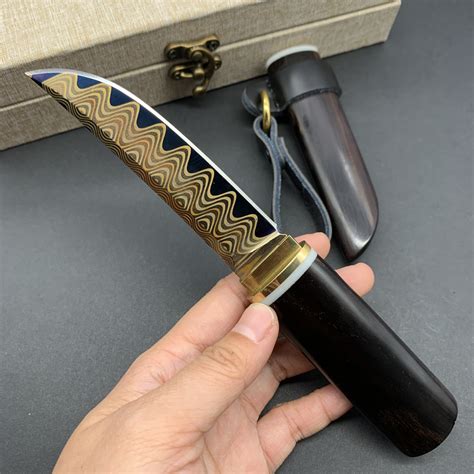 Copper Clip Damascus Fixed Blade Knife - World Backyard