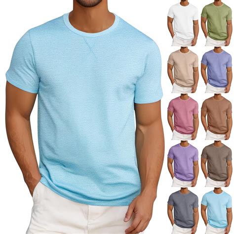 Fanxing Big And Tall Tee Shirts 4xl Light Blue Crew Neck T-Shirts ...